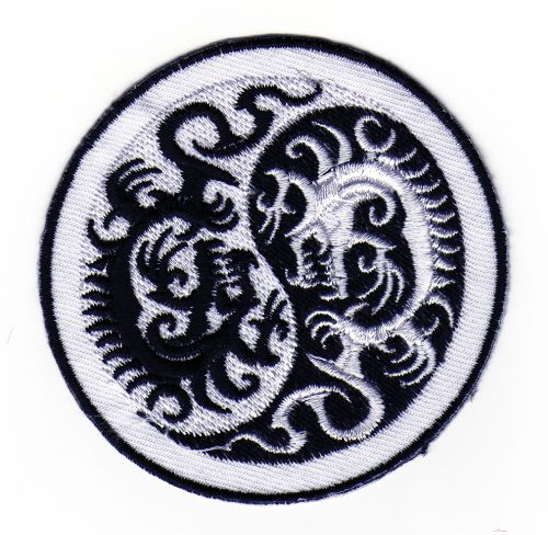 #ab93 Yin Yang Drachen Schwarz Weiß Hindu Esoterik Aufnäher Applikation Patch Bügelbild Größe 7,5 x 7,5 cm