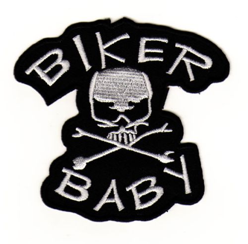 #ad84 Biker Baby Totenkopf Skull Aufnäher Kutte Applikation Bügelbild Patch Größe 8,8 x 8,3 cm