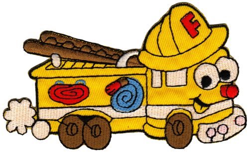 #ad29 Feuerwehr Auto Gelb Kinder Aufnäher Bügelbild Applikation Patch Flicken Größe 10,6 x 6,4 cm