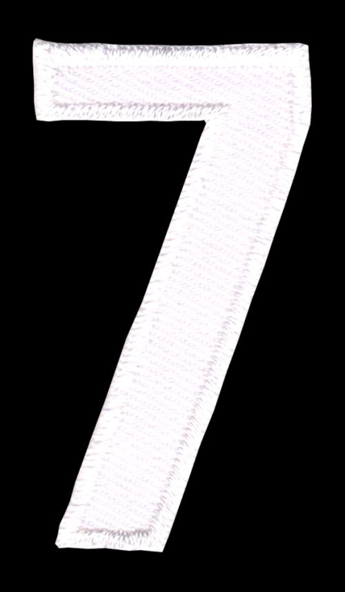 #be79 Nummer Sieben Weiß Zahl 7 Aufnäher Bügelbild Applikation Patch Größe 2,5 x 5,0 cm