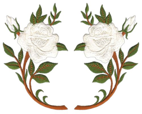#am37 Rose Blume Weiß Set 2 Stück Aufnäher Bügelbild Patch Applikation Größe je Aufnäher 6,3 x 10,6 cm