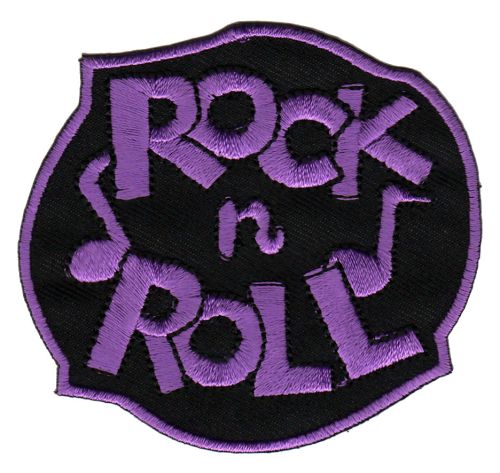 #ab05 Rock N Roll Aufnäher Lila Applikation Bügelbild Patch Größe 7,5 x 6,9 cm