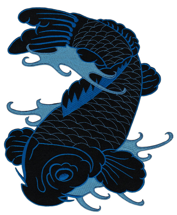 #Backpatch #67 Koi Karpfen Blau Schwarz Fisch Rückenaufnäher Back Patch Groß 18,5 x 23,5 cm