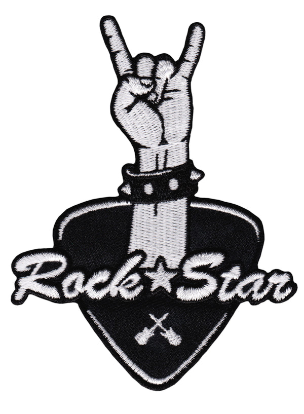 #ab01 Rock Star Handzeichen Plektrum Musik Aufnäher Bügelbild Applikation Patch Größe 8,5 x 11 cm