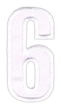 #be77 Nummer Sechs Weiß Zahl 6 Aufnäher Bügelbild Applikation Patch Größe 2,5 x 5,0 cm