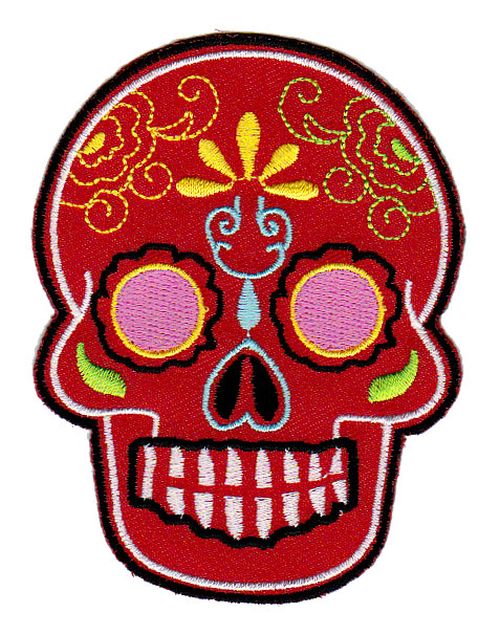#bb06 Totenkopf Rot Mexiko Sugar Skull Aufnäher Bügelbild Patch Größe 6,6 x 9,0 cm