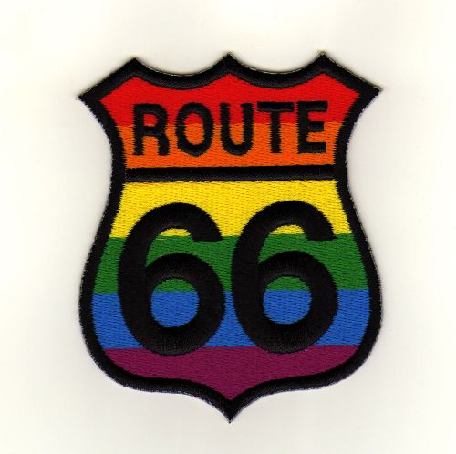 #ac61 Route 66 Bunt Regenbogen USA Aufnäher Bügelbilder Applikation Patch Größe 6,9 x 8,0 cm