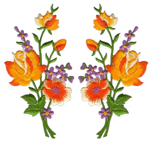 #ad53 Blumen Set 2 Stück Orange Aufnäher Bügelbild Applikation Patch Größe je Aufnäher 5,5 x 11,0 cm
