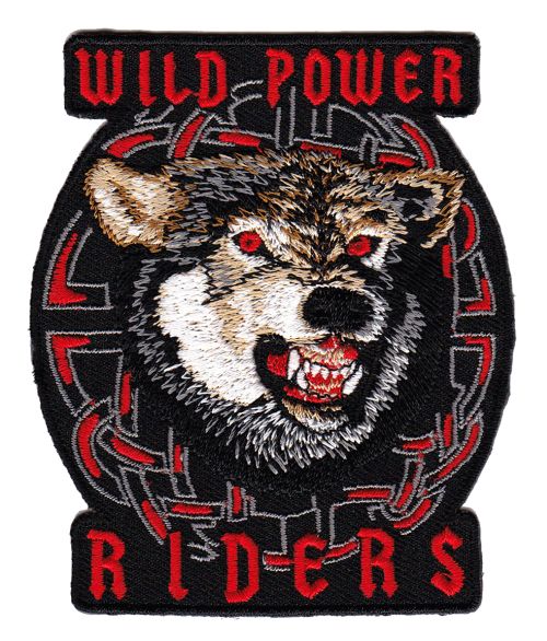 #ad75 Wild Power Riders Biker Chopper Wolf Aufnäher Applikation Bügelbild Patch Größe 7,5 x 9,0 cm