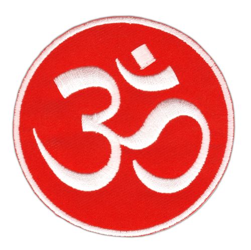 #ab31 Om Zeichen Rot Aufnäher Yoga Buddha Esoterik Bügelbild Applikation Größe 7,3 x 7,3 cm