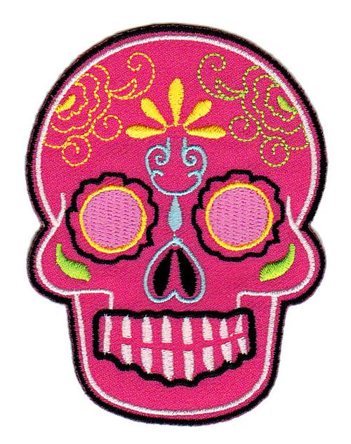 #bb08 Totenkopf Rosa Mexiko Sugar Skull Aufnäher Bügelbild Patch Größe 6,6 x 9,0 cm