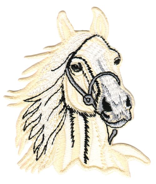 #am12 Pferd Pferdekopf Blond Aufnäher Bügelbild Applikation Patch Größe 6,5 x 8,5 cm