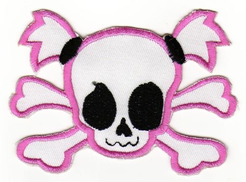 #ab67 Totenkopf Weiß Pink Girl Knochen Skull Aufnäher Patch Bügelbild Applikation Größe 9,0 x 6,5 cm
