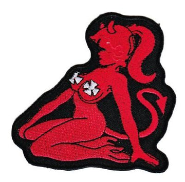 bf05★Teufel Biker Girl Kreuz Aufnäher zum aufbügeln Bügelbild Patch 7,5 x 7,5cm