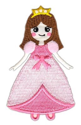 am40★Prinzessin Rosa Aufnäher Kinder Bügelbild Patch Applikation Baby 8 x 4,5 cm