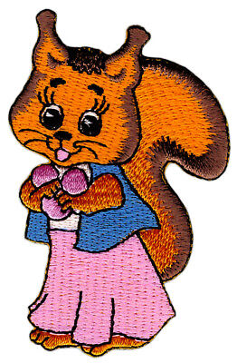 am27★Eichhörnchen Aufnäher zum aufbügeln Bügelbild Patch Bügelflicken 5 x 7,7 cm
