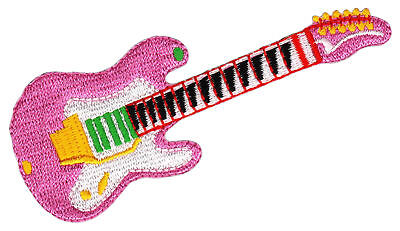 bg52★Gitarre Rosa Aufnäher aufbügeln Bügelbild Patch Bügelflicken 10,5 x 3,8 cm