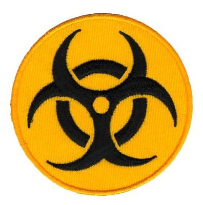 am02★Biohazard Symbol Gefahr Aufnäher Bügelbild Patch Applikation Gelb 7 x 7 cm