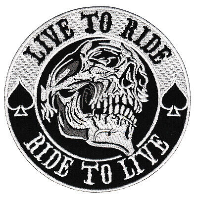 an65★Totenkopf Live To Ride Rocker Biker Aufnäher Bügelbild Patch 9,7 x 9,7 cm