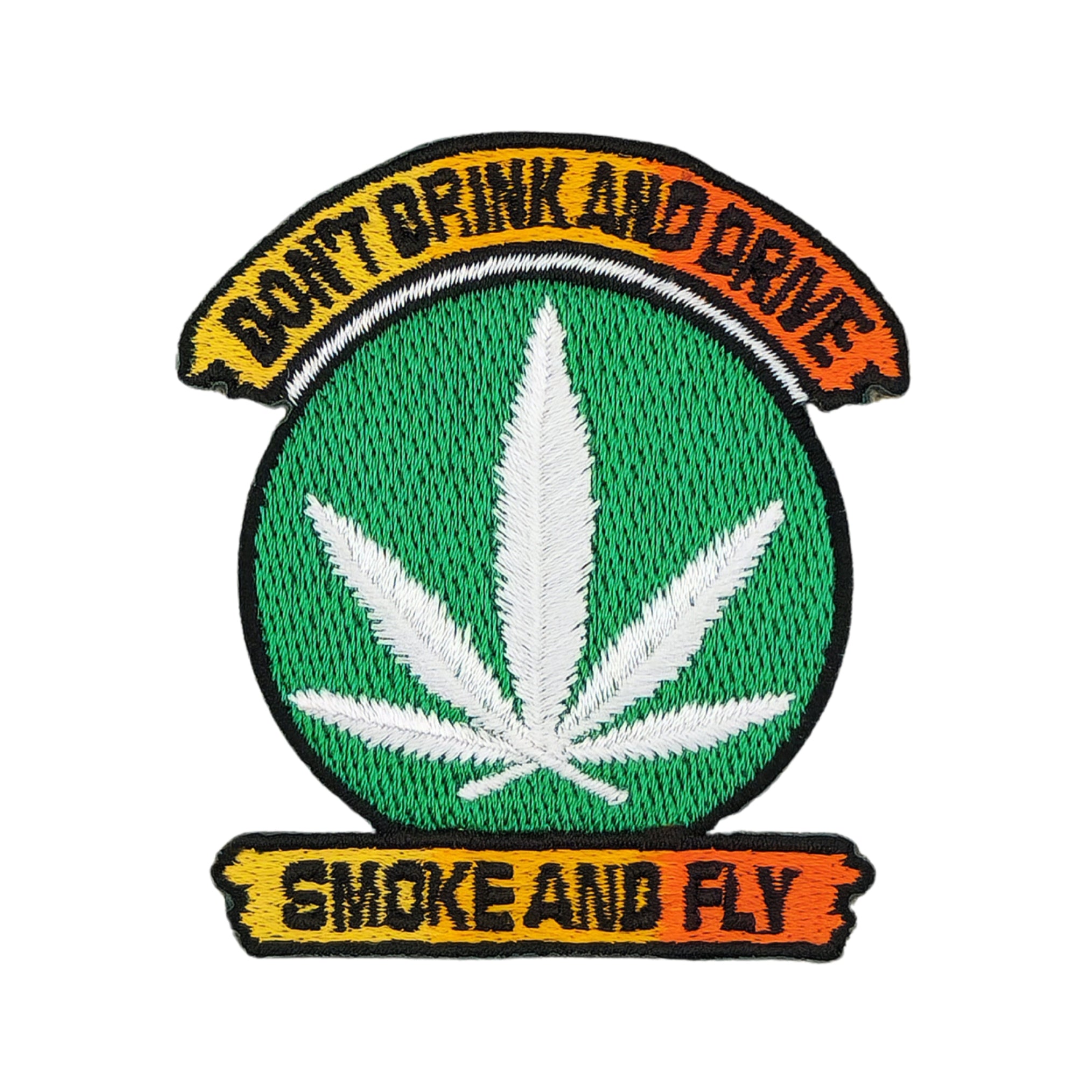 #ab75 Don't Drink and Drive / Smoke and Fly Hemp Leaf Cannabis Patch Iron-On Size 7.8 x 8.6 cm