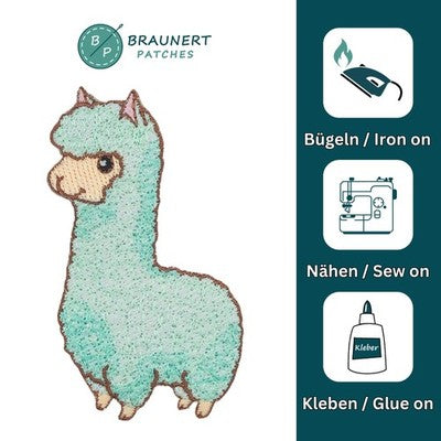 ag23★Lama Türkis Alpaka Aufnäher Bügelbild Applikation Patch Flicken 5 x 8 cm