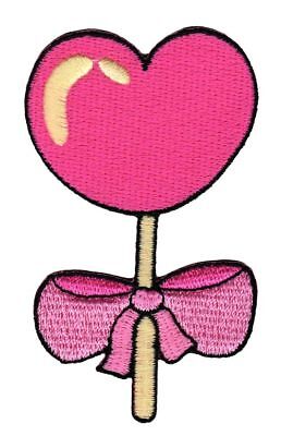 am71★Herz Rosa Schleife Aufnäher Bügelbild Applikation Patch Flicken 4,8 x 8,2cm