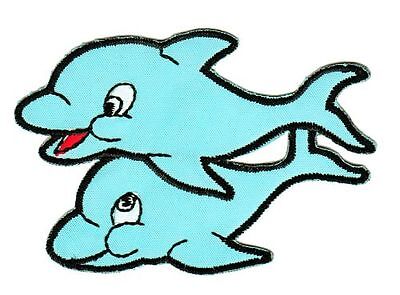 ap32★Delfin Blau Aufnäher Bügelbild Applikation Patch Delphin Fisch 7,5 x 5,5 cm