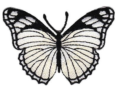 bg80★Schmetterling Weiß Aufnäher aufbügeln Bügelbild Patch Flicken 7,5 x 5,3 cm