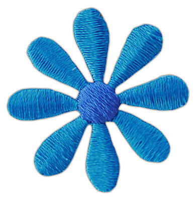 ao39★Blüte klein Blau Blume Aufnäher zum aufbügeln Bügelbild Patch 3,5 x 3,5 cm