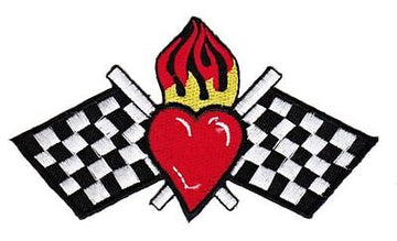 bf02★Herz Karierte Flagge Aufnäher zum aufbügeln Bügelbild Patch 12 x 6,8 cm