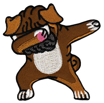 be03★Hund DAB Tanzfigur Boxer Aufnäher aufbügeln Bügelbild Patch 7,7 x 7,7 cm