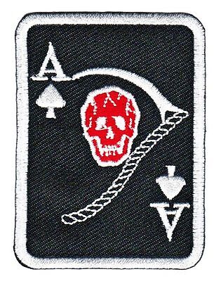 as12★Karte Pik Ass Totenkopf Aufnäher Bügelbild Applikation Patch 5,5 x 7,5 cm