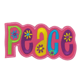 #ac60 Peace Pink Flowers Hippie Peace Patch Iron-On Applique Patch Size 11.0 x 5.2 cm