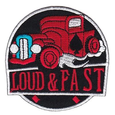 bf82★Loud & Fast Aufnäher aufbügeln Bügelbild Applikation Hot Rod Patch 7 x 7 cm