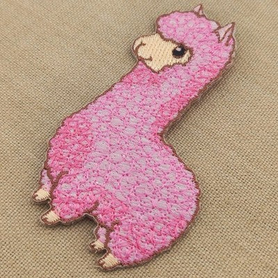 am20★Lama Rosa Alpaka Aufnäher Bügelbild Applikation Patch Flicken 5,0 x 8,0 cm