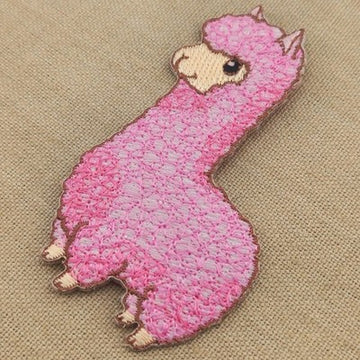 am20★Lama Rosa Alpaka Aufnäher Bügelbild Applikation Patch Flicken 5,0 x 8,0 cm - 0