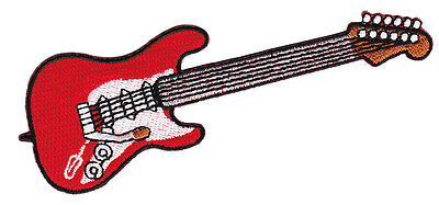 bg23★Gitarre Rot Aufnäher zum aufbügeln Bügelbild Patch Bügelflicken 13 x 4,3 cm