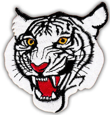 am34★Tiger Kopf Weiß Aufnäher zum aufbügeln Bügelbild Gestickt Patch 8 x 8,5 cm