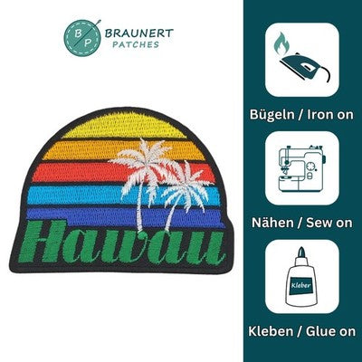 ag25★Hawaii Aufnäher Palme Bügelbild Applikation Patch Flicken 7,3 x 5,5 cm