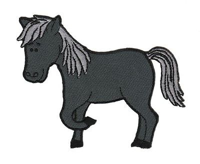 ao71★Pferd Pony Grau Aufnäher Bügelbild Applikation Patch Flicken 9,5 x 7,6 cm