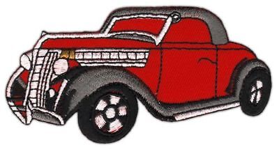 an22★Oldtimer Rot Auto Aufnäher Bügelbild Bügelflicken Neu Patch 10,3 x 5,4 cm