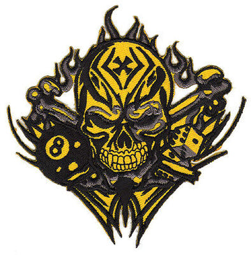 au67★Totenkopf 8 Ball Würfel Aufnäher aufbügeln Bügelbild Patch 10,8 x 10,8 cm