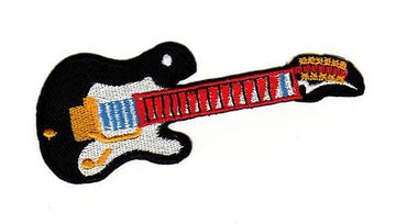 an56★Gitarre Schwarz Aufnäher aufbügeln Patch Bügelbild Applikation 10,5 x 3,8cm