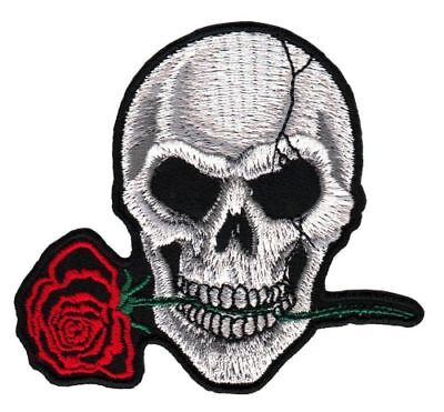 au01★Totenkopf Grau Rose Aufnäher Bügelbild Bügelflicken Patch Neu 8,2 x 7,4 cm