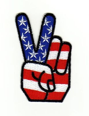 ag75★Victory Zeichen USA Flagge Aufnäher Bügelbild Applikation Patch 4 x 7 cm