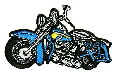 ap83★Motorrad Blau Aufnäher Bügelbild Applikation Patch Chopper Biker 9 x 5,5 cm