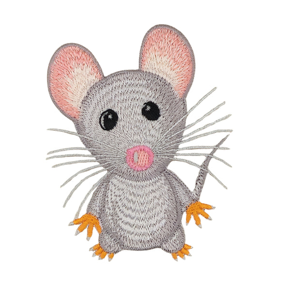#aa37 Graue Maus Aufnäher Bügelbild Applikation Patch Größe 6,7 x 8,4 cm