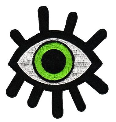 af53★Auge Grün Aufnäher aufbügeln Bügelbild Bügelflicken Applikation 7,3 x 8,6cm