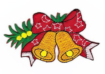 ak56★Glocke Schleife Weihnachten Aufnäher Bügelbild Patch Flicken 8,7 x 4,8 cm
