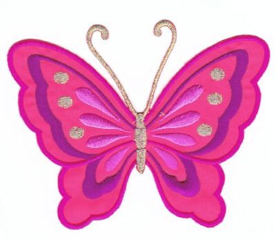 ap04★Schmetterling Pink Groß Aufnäher Bügelbild Patch Bügelflicken Rosa 11 x 9cm